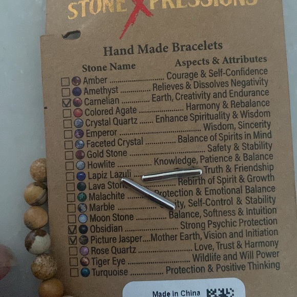 Obsidian and picture Jasper semi precious beaded stretch bracelet NWT - Picture 3 of 4